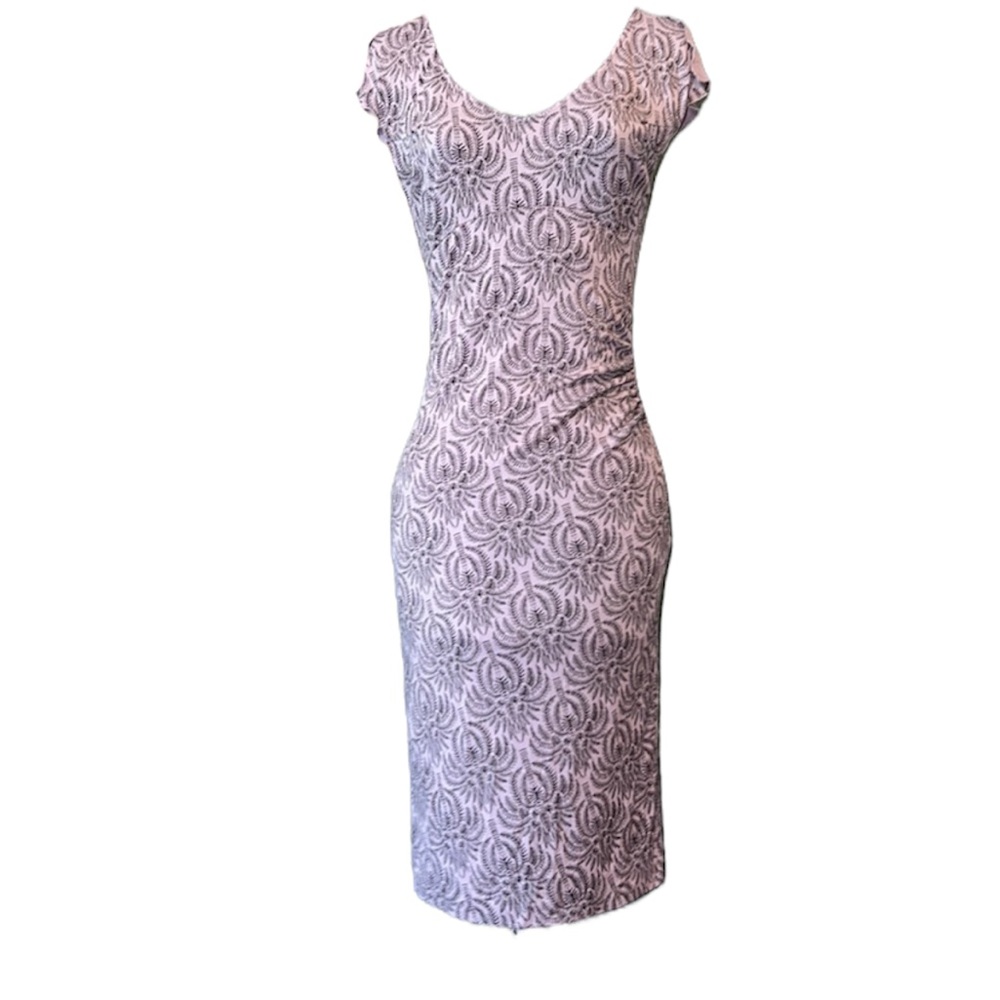 Diane Von Furstenberg Purple Split Flutter Sleeve Silk Palm Print Dress Size 4